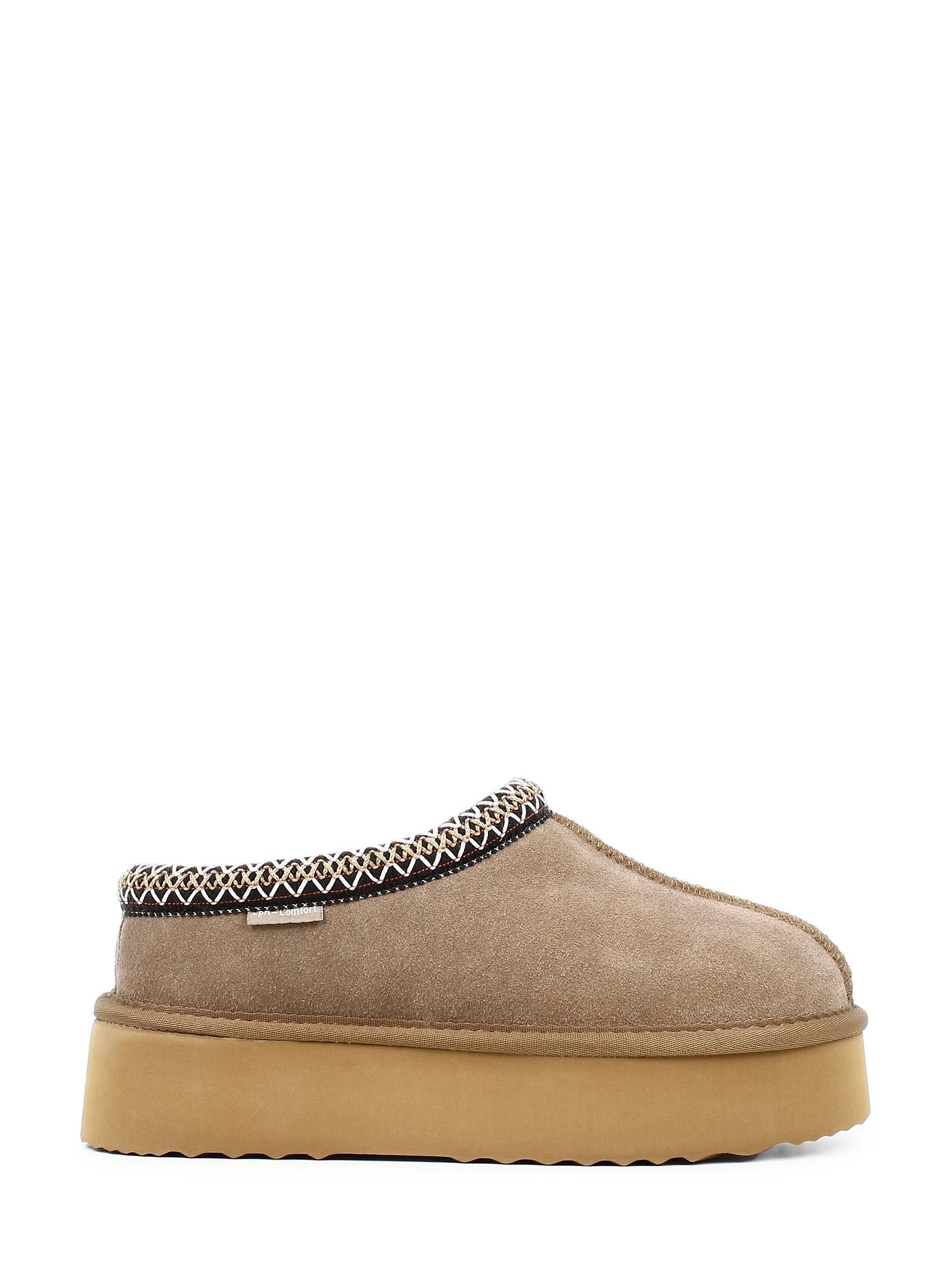 04343 Chestnut Platform Suede Wool Slippers