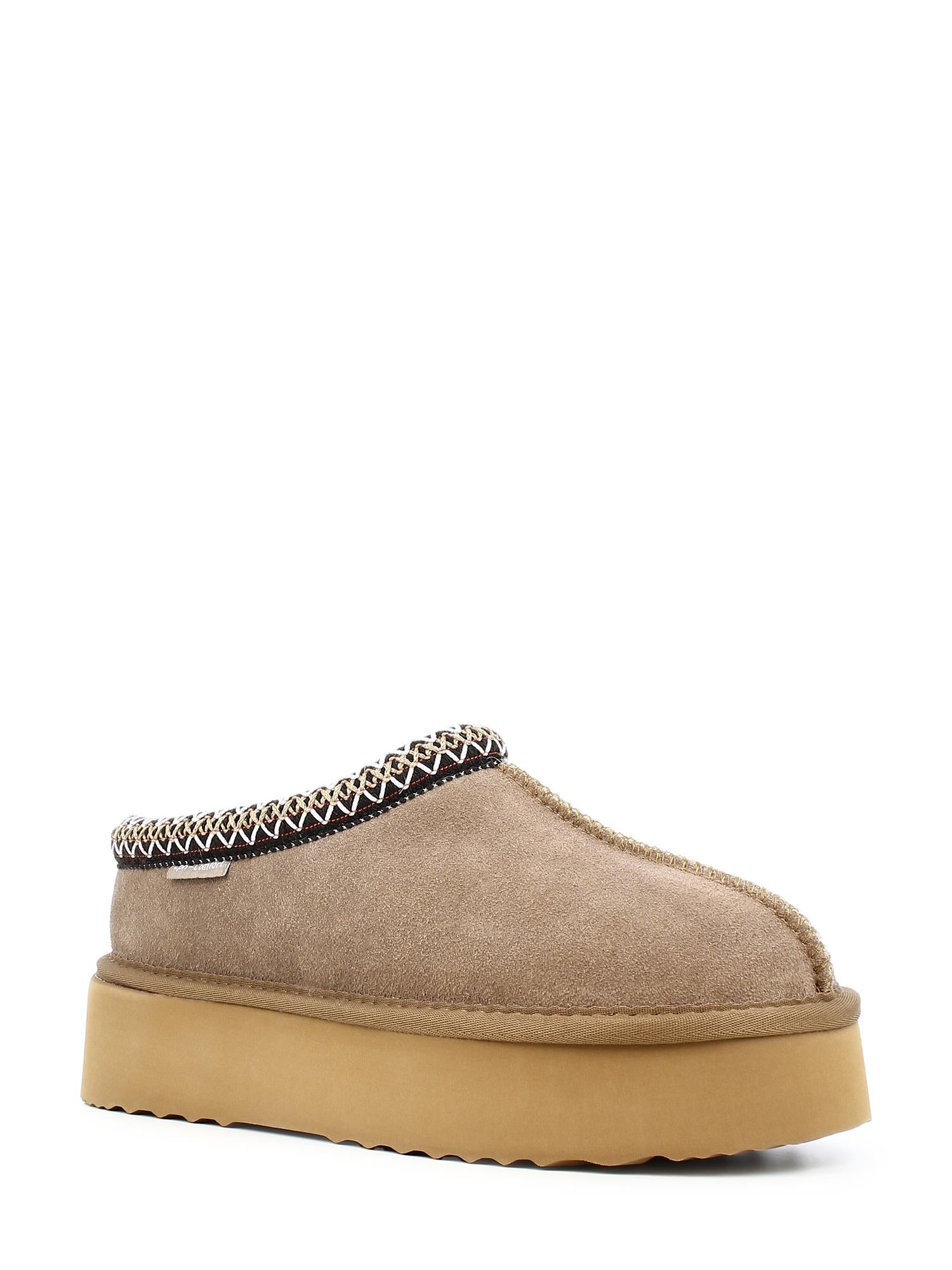 04343 Chestnut Platform Suede Wool Slippers