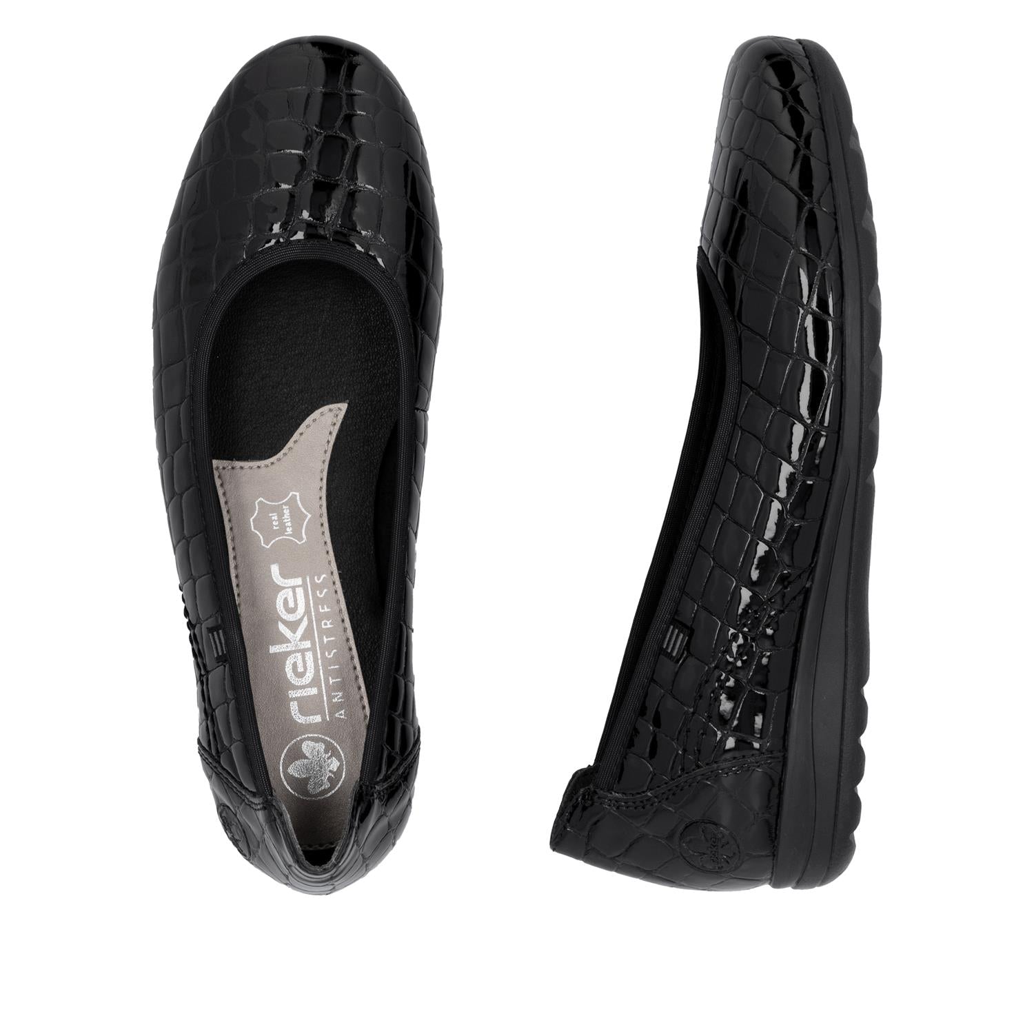 03782 Black Croc Patent Ballerina