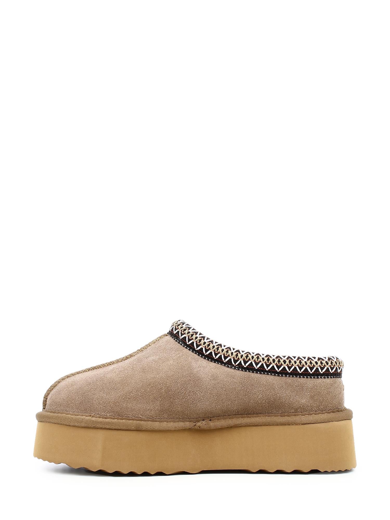 04343 Chestnut Platform Suede Wool Slippers