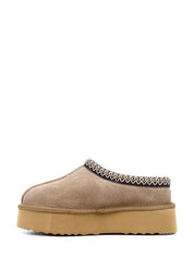 04343 Chestnut Platform Suede Wool Slippers