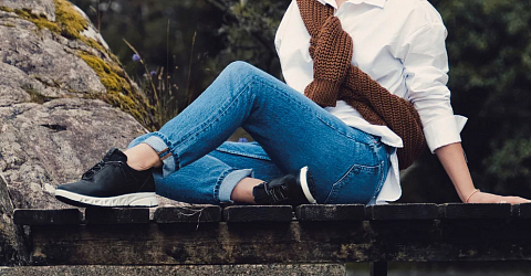 Girl sitting with comfortable shoes